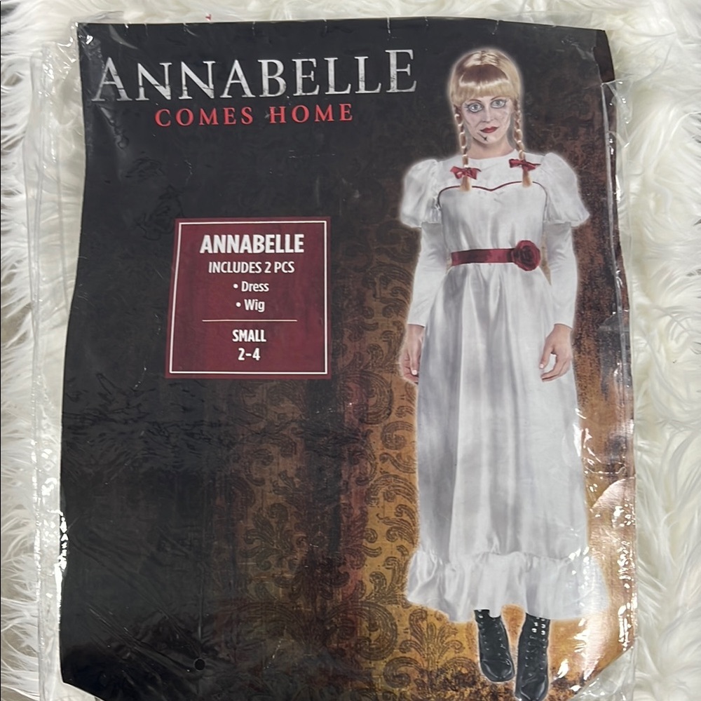 Annabelle Costume Dress and Wig Set - White and Red